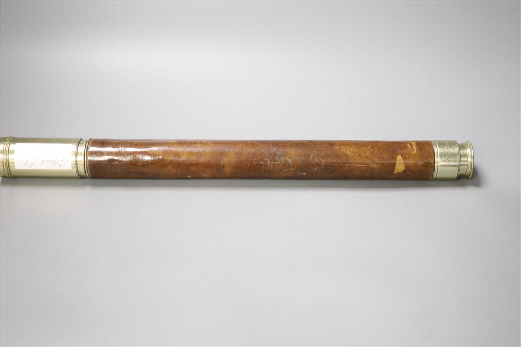A Royal Navy leather bound telescope, F. G. Bramble, RN, full length 58.5cm